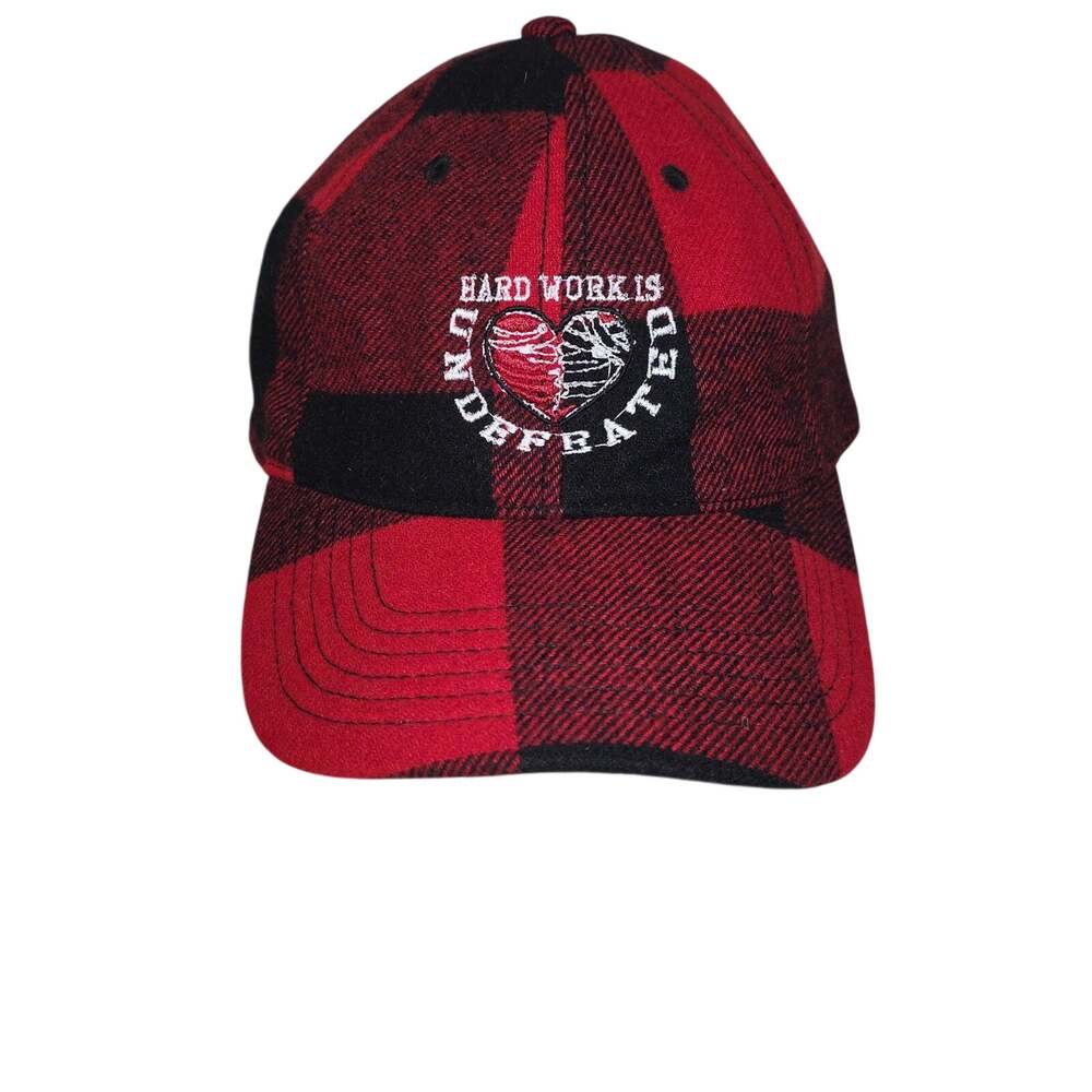 Red and Black Buffalo Plaid Baseball Cap - Hard Work Is Underrated Adult Size